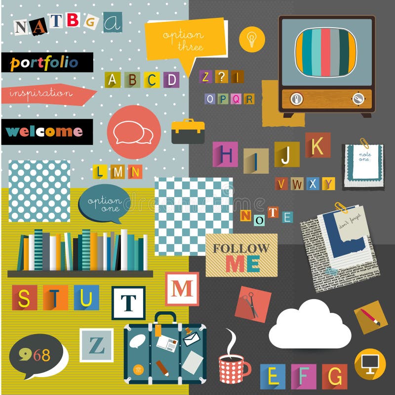 Uppsättning av färgrik collage stock illustrationer Uppsättning av färgrik collage stock illustrationer