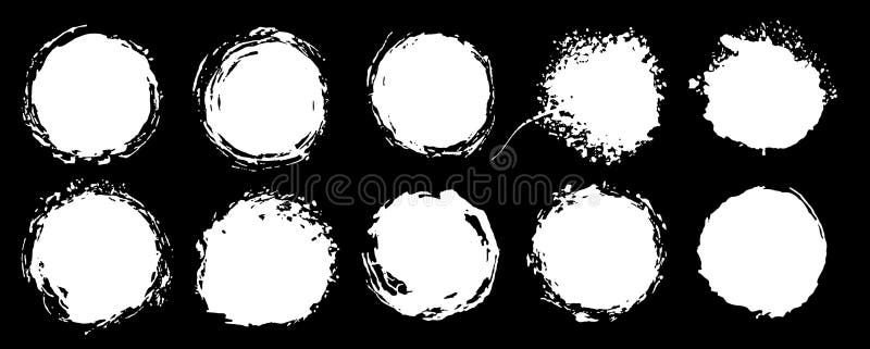 Uppsättning av grungecirklar Runda former för vektorgrunge Den svartvita alfabetiska kanalen formar, fläckar och smutsar ner färg