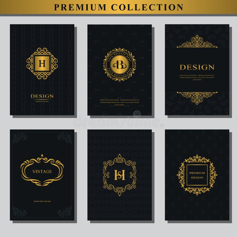 Uppsättning av guld- emblem Samling av designbeståndsdelar, etiketter, symbol, ramar, för att förpacka, design av lyxiga produkte royaltyfri illustrationer Uppsättning av guld- emblem Samling av designbeståndsdelar, etiketter, symbol, ramar, för att förpacka, design av lyxiga produkte royaltyfri illustrationer