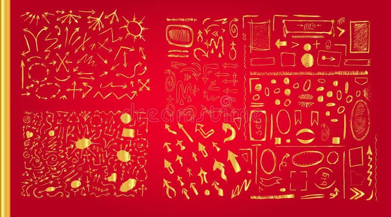 Uppsättning av guld- pilar vektor illustrationer Uppsättning av guld- pilar vektor illustrationer
