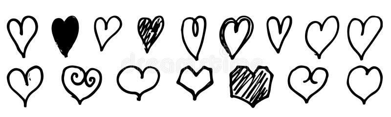 Uppsättning av hand dragen hjärta Handdrawn grova markörhjärtor som isoleras på vit bakgrund vektor illustrationer Uppsättning av hand dragen hjärta Handdrawn grova markörhjärtor som isoleras på vit bakgrund vektor illustrationer