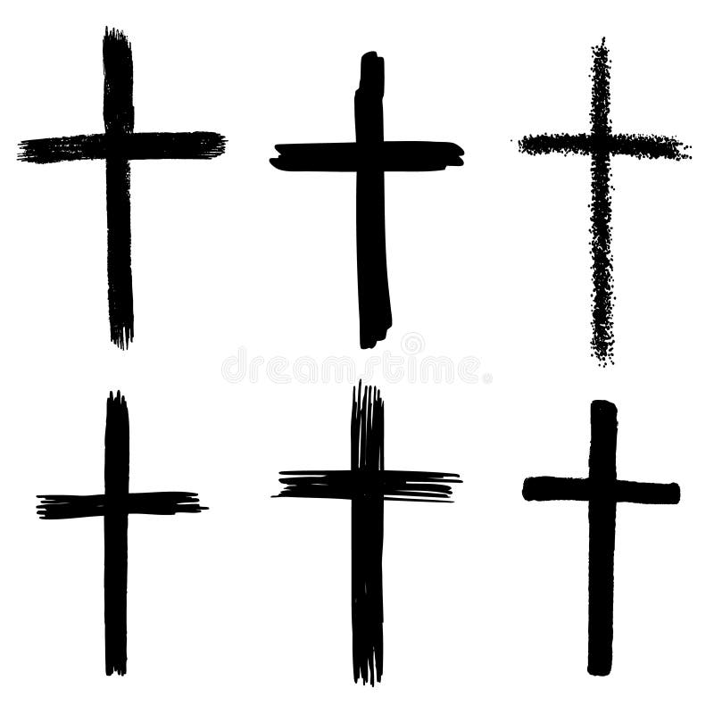 Uppsättning av hand drog grungekors religiöst tecken stock illustrationer Uppsättning av hand drog grungekors religiöst tecken stock illustrationer