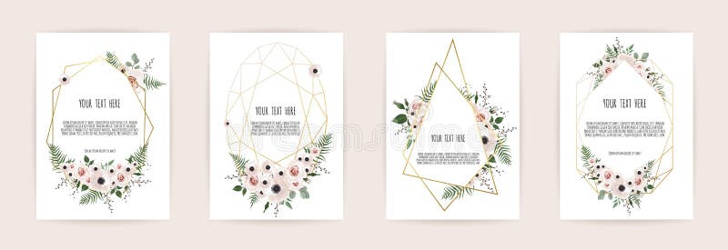 Uppsättning av kortet med blommarosen, sidor och den geometriska ramen Gifta sig prydnadbegrepp Den blom- affischen, inviterar ve royaltyfri illustrationer Uppsättning av kortet med blommarosen, sidor och den geometriska ramen Gifta sig prydnadbegrepp Den blom- affischen, inviterar ve royaltyfri illustrationer