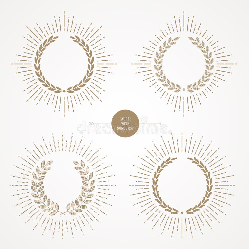 Uppsättning av lagerkransen med sunburst stock illustrationer Uppsättning av lagerkransen med sunburst stock illustrationer
