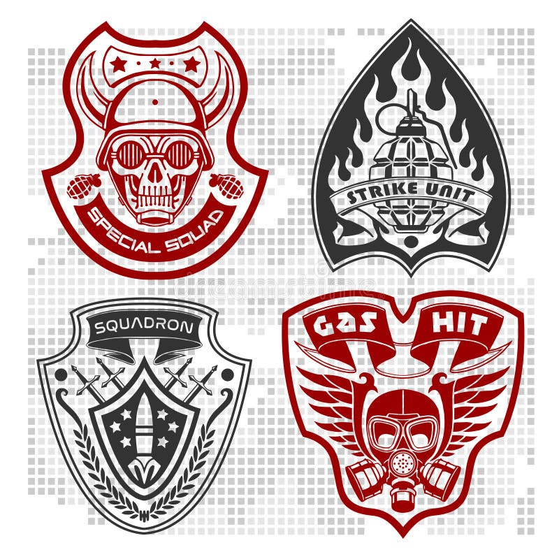 Uppsättning av militär - armélappar och emblem 4 vektor illustrationer Uppsättning av militär - armélappar och emblem 4 vektor illustrationer