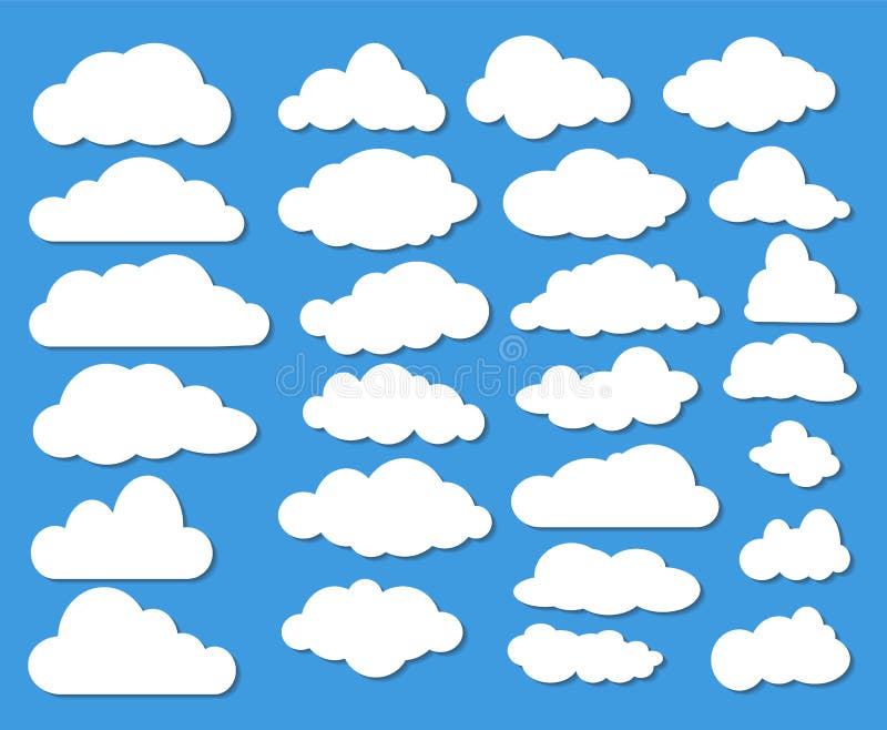 Set of Many White Clouds with Shadow on Blue Sky. Stock Vector Illustration, eps 10. Set of Many White Clouds with Shadow on Blue Sky. Stock Vector Illustration, eps 10