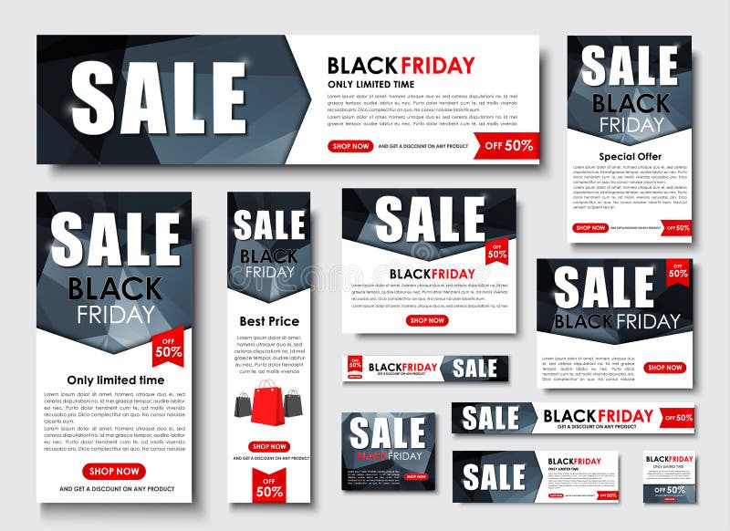 Uppsättning av rengöringsdukbanret för Black Friday försäljningar, standarda format stock illustrationer Uppsättning av rengöringsdukbanret för Black Friday försäljningar, standarda format stock illustrationer