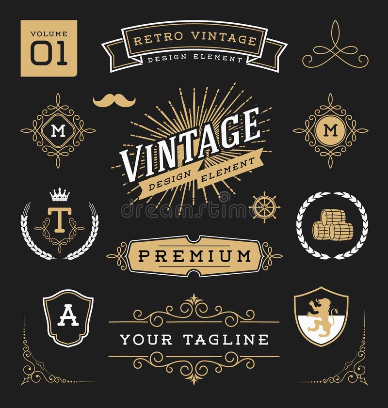 Uppsättning av retro beståndsdelar för grafisk design för tappning vektor illustrationer Uppsättning av retro beståndsdelar för grafisk design för tappning vektor illustrationer