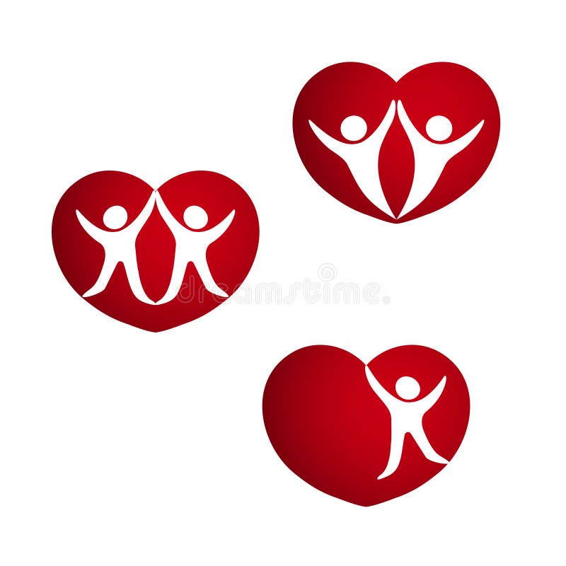 Uppsättning av röda hjärtor - symboler av livenergi, hjärta med konturn av par, mänskligt symbol vektor illustrationer Uppsättning av röda hjärtor - symboler av livenergi, hjärta med konturn av par, mänskligt symbol vektor illustrationer