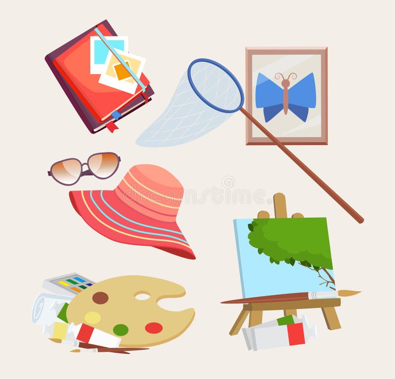 Uppsättning av symboler för sommaraktiviteter stock illustrationer Uppsättning av symboler för sommaraktiviteter stock illustrationer