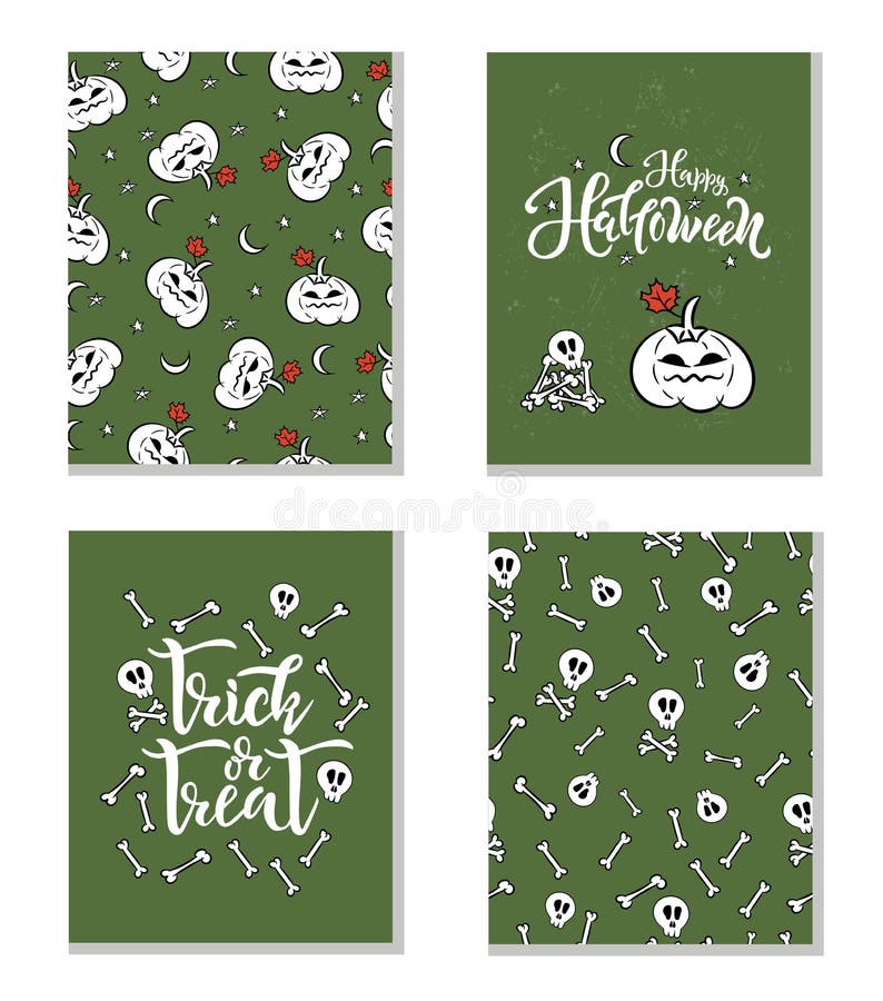 Set of Halloween holiday concept text and seamless patterns. Vector illustration for postcard, paper design print, greeting card and invitation template, banner. Set of Halloween holiday concept text and seamless patterns. Vector illustration for postcard, paper design print, greeting card and invitation template, banner.