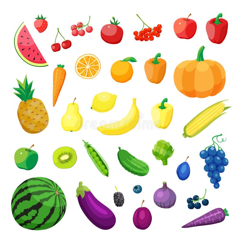 Uppsättning av vegetarisk organisk sund matkokkonst för vektor organiska naturliga realistiska grönsak och frukter