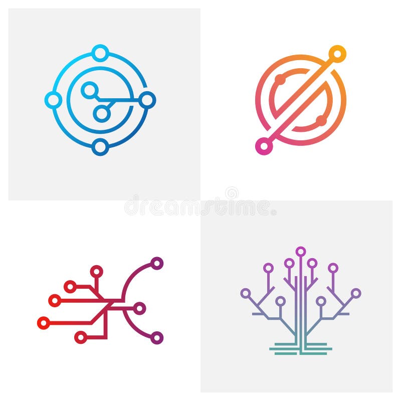 Uppsättning av vektormall för Circuit-logotyp, ikonen Cirkulär logotyp, ikonen Länka med punkt, Circuit-element, Kreativ design royaltyfri illustrationer