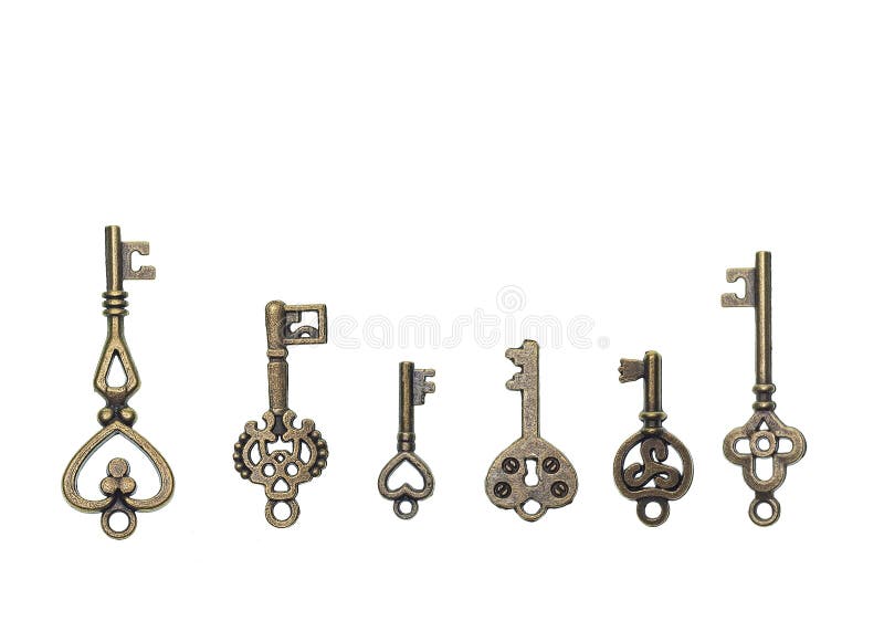 Set of vintage skeleton keys on a white background. Set of vintage skeleton keys on a white background