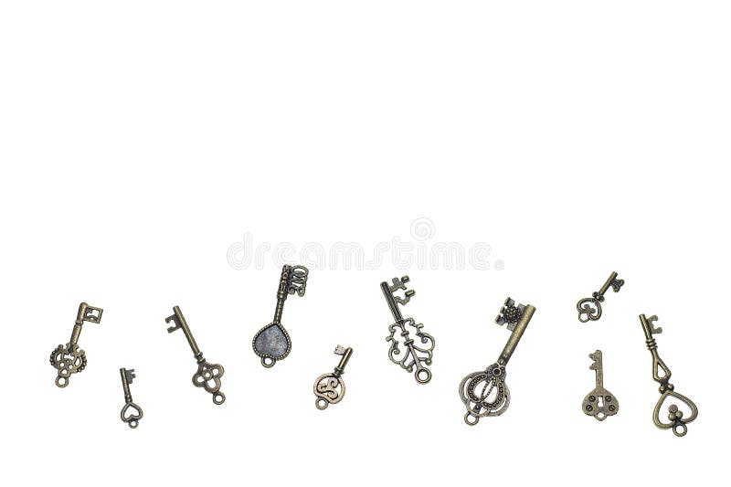 Set of vintage skeleton keys on a white background. Set of vintage skeleton keys on a white background