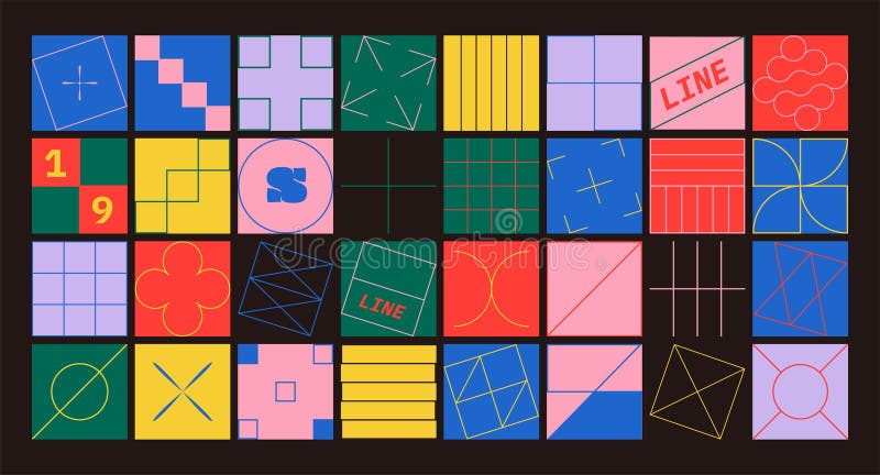 Uppsättning enkla geometriska abstrakta tunna linjeikoner i en minsta kvadratisk form. vektorillustration