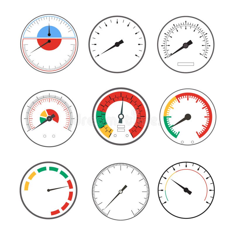 Manometer Temperature Gauge Round Devices Set Indicator Minimum and Maximum. Vector illustration. Manometer Temperature Gauge Round Devices Set Indicator Minimum and Maximum. Vector illustration