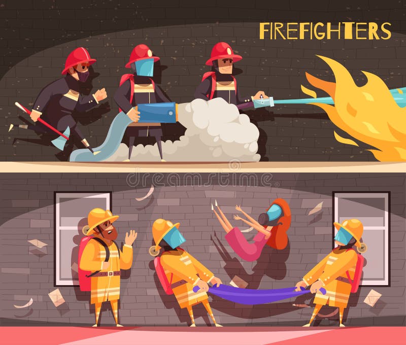 Uppsättning för baner för brandkämpe vektor illustrationer Uppsättning för baner för brandkämpe vektor illustrationer