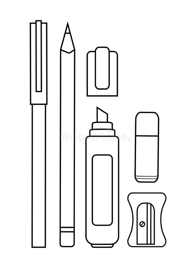 Uppsättning för brevpapperhandstilhjälpmedel kontur stock illustrationer Uppsättning för brevpapperhandstilhjälpmedel kontur stock illustrationer