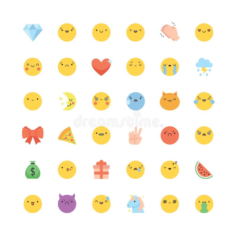 Uppsättning för Emoji symbolsvektor Plan gullig koreansk stil isolerade emoticons stock illustrationer Uppsättning för Emoji symbolsvektor Plan gullig koreansk stil isolerade emoticons stock illustrationer