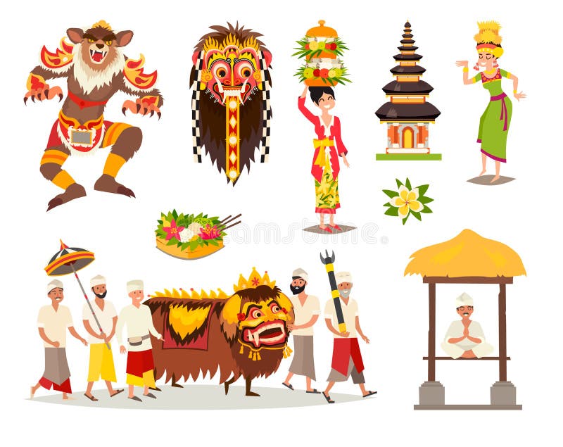 Uppsättning för illustration för Bali traditionell kulturell begreppsvektor