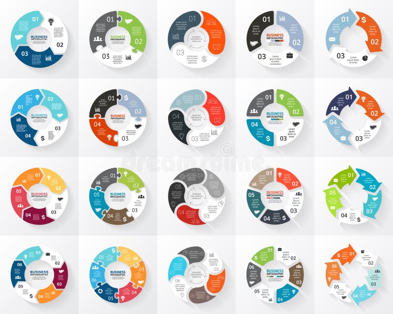 Uppsättning för infographics för vektorcirkelpilar 3 4, 5, 6 alternativ, delar, moment Mall för cirkuleringsdiagrammet, graf, pus royaltyfri illustrationer Uppsättning för infographics för vektorcirkelpilar 3 4, 5, 6 alternativ, delar, moment Mall för cirkuleringsdiagrammet, graf, pus royaltyfri illustrationer