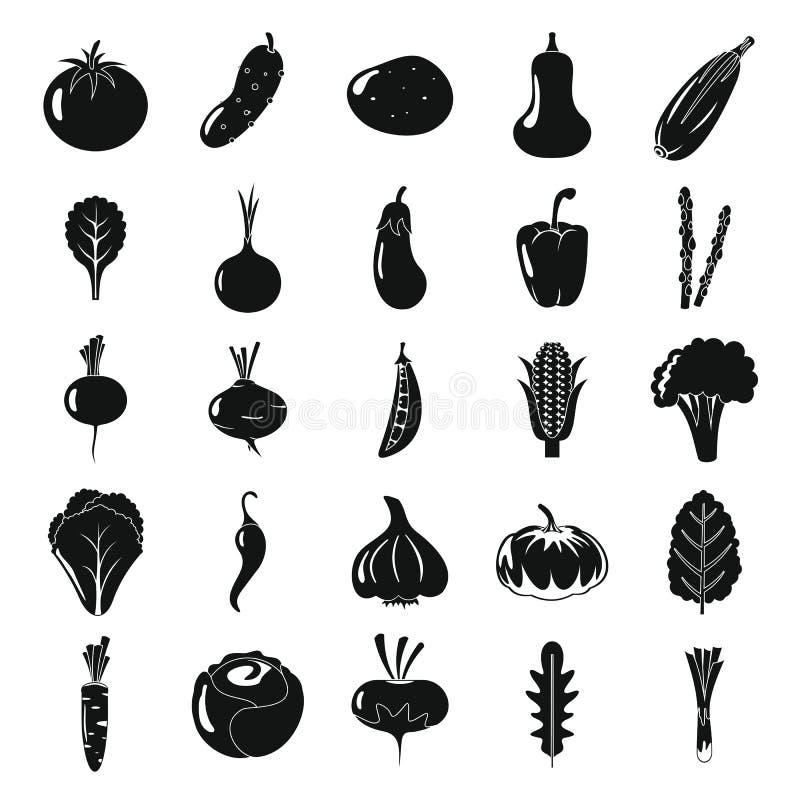Uppsättning för kontur för svart för grönsaksymbolssamling vektor illustrationer Uppsättning för kontur för svart för grönsaksymbolssamling vektor illustrationer