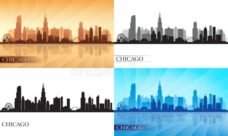 Uppsättning för konturer för Chicago stadshorisont stock illustrationer Uppsättning för konturer för Chicago stadshorisont stock illustrationer