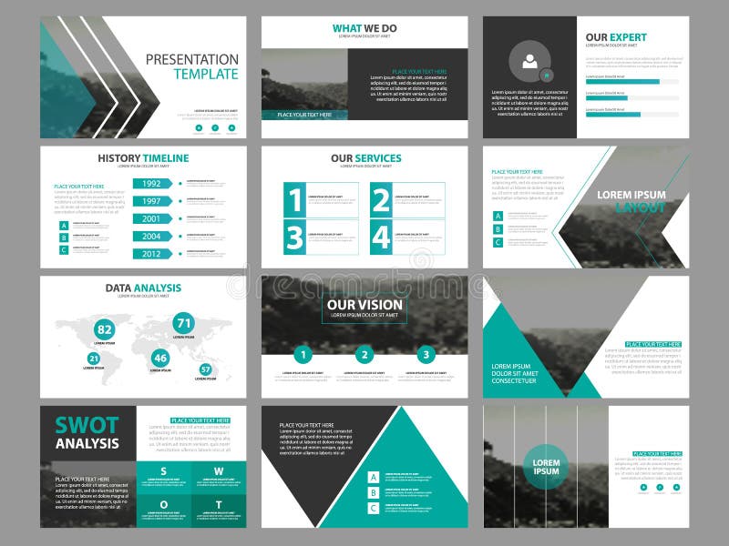 Uppsättning för mall för beståndsdelar för affärspresentation infographic, företags horisontalbroschyrdesign för årsrapport royaltyfri illustrationer