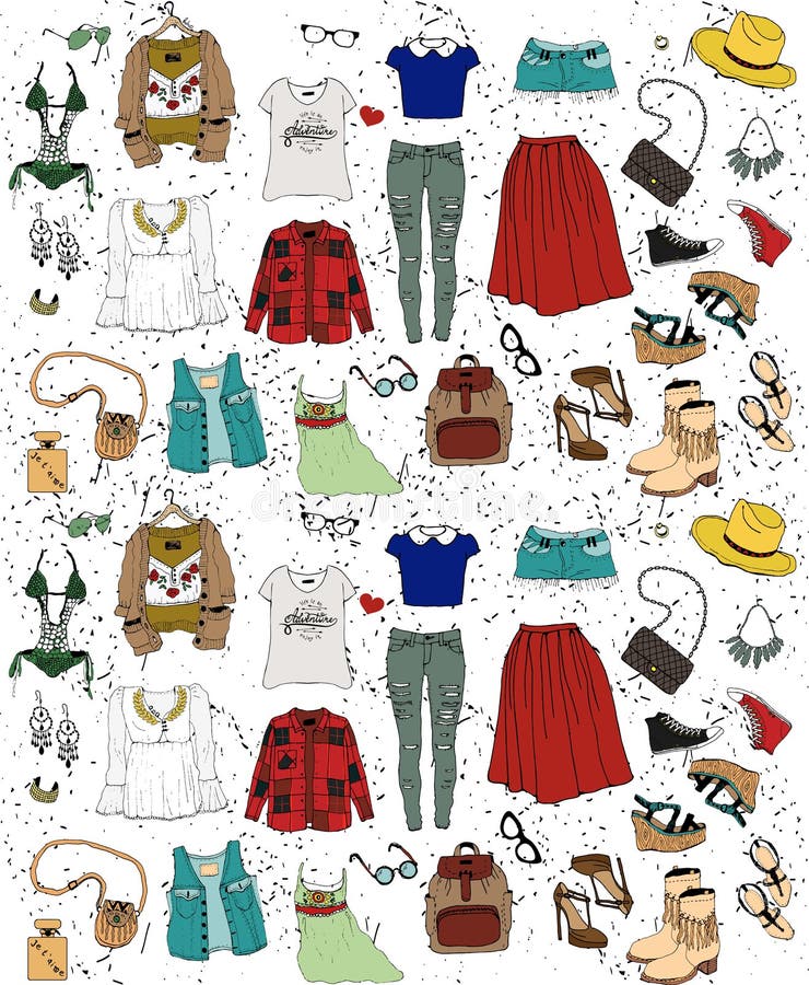 Uppsättning för modeillustrationkläder stock illustrationer Uppsättning för modeillustrationkläder stock illustrationer