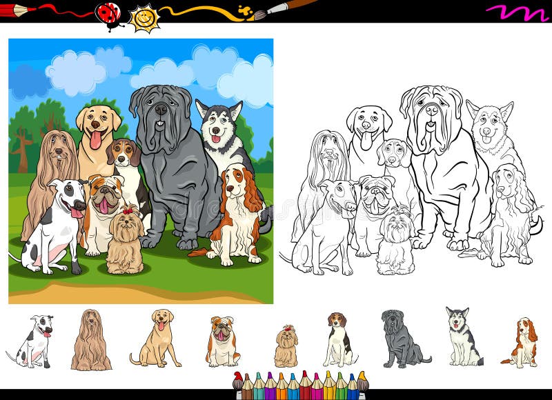 Uppsättning för sida för färgläggning för hundaveltecknad film vektor illustrationer Uppsättning för sida för färgläggning för hundaveltecknad film vektor illustrationer