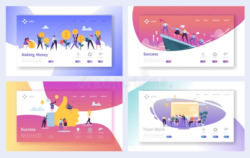 Uppsättning för sida för landning för framgång för teamworkaffärsarbete Ledare Character Concept för motivationmarknadsföringsled vektor illustrationer Uppsättning för sida för landning för framgång för teamworkaffärsarbete Ledare Character Concept för motivationmarknadsföringsled vektor illustrationer