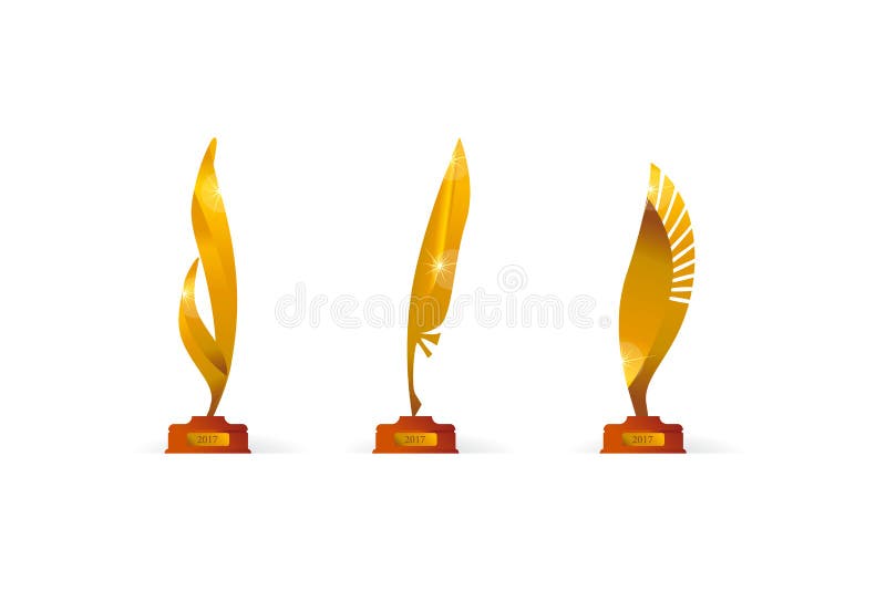 Uppsättning för symbol för utmärkelsepris guld- i fjäder stock illustrationer