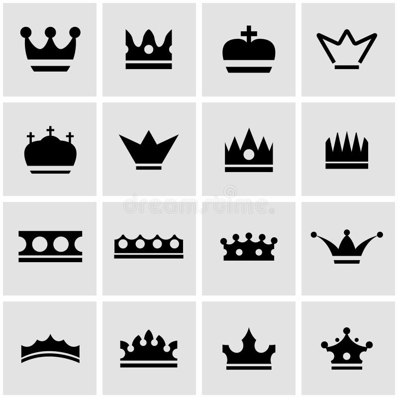 Uppsättning för symbol för vektorsvartkrona royaltyfri illustrationer