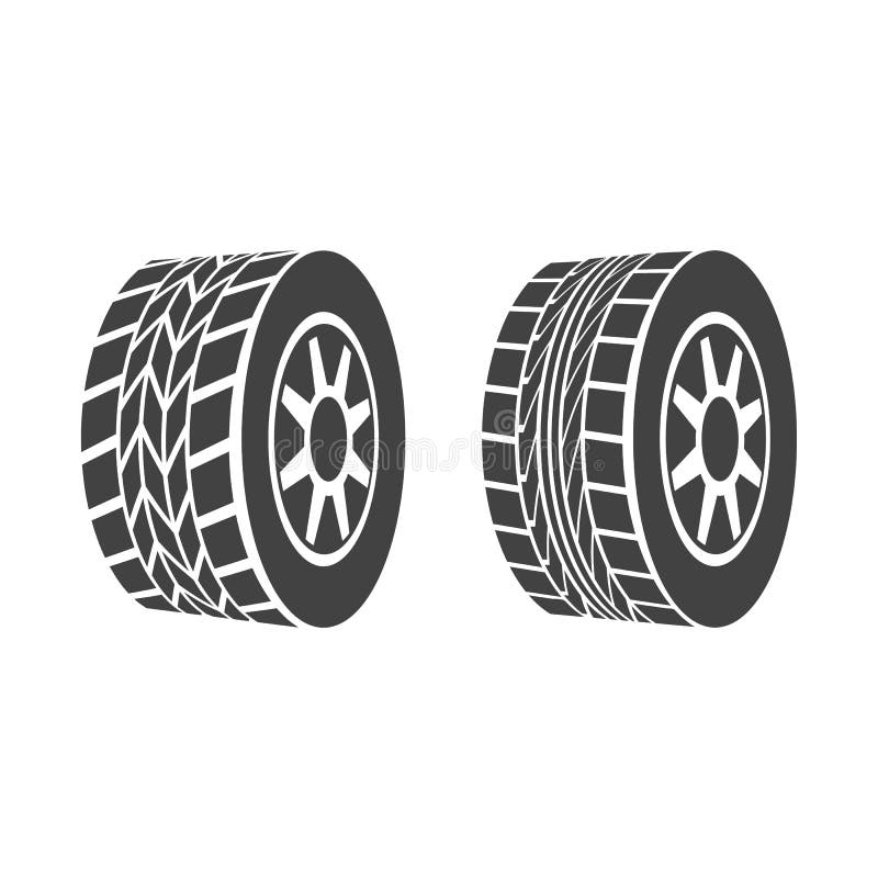 Uppsättning för symbol för gummihjul eller för hjul för tecknad filmkontursvart vektor stock illustrationer Uppsättning för symbol för gummihjul eller för hjul för tecknad filmkontursvart vektor stock illustrationer