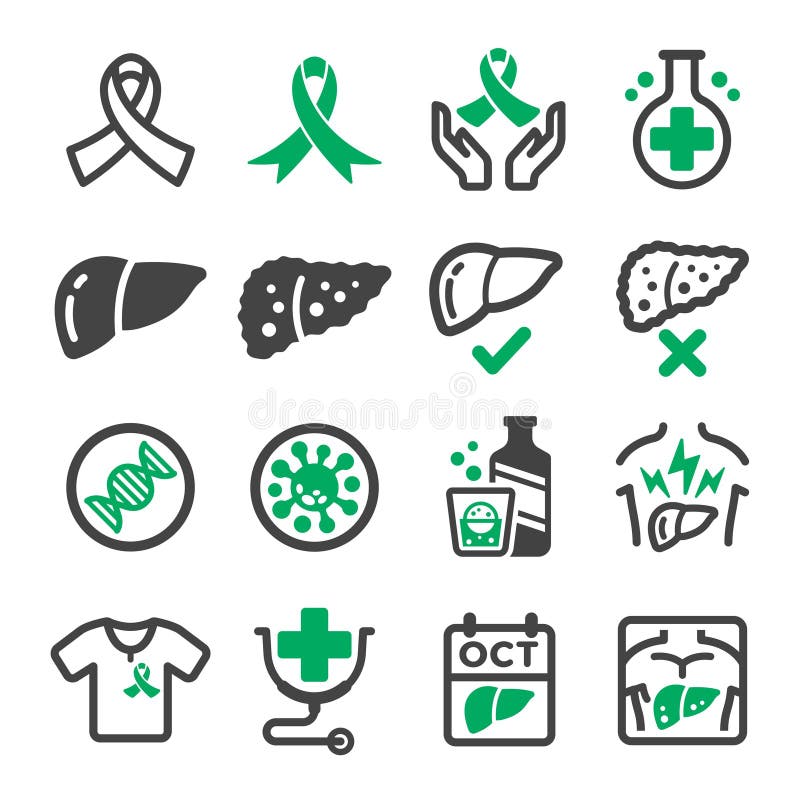 Uppsättning för symbol för levercancer royaltyfri illustrationer Uppsättning för symbol för levercancer royaltyfri illustrationer