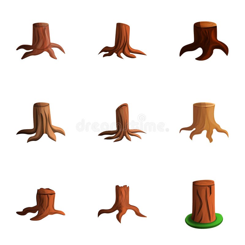 Uppsättning för symbol för naturträdstubbe, tecknad filmstil vektor illustrationer Uppsättning för symbol för naturträdstubbe, tecknad filmstil vektor illustrationer