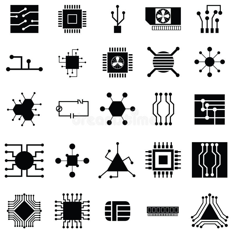 Uppsättning för symbol för strömkretsbräde royaltyfri illustrationer