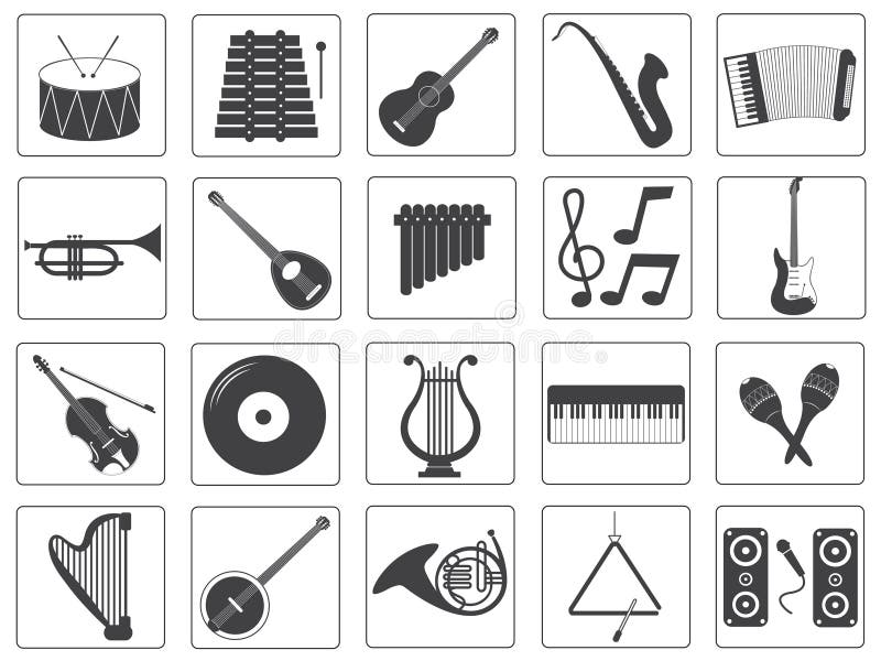 Uppsättning för symboler för vektormusikinstrument royaltyfri illustrationer Uppsättning för symboler för vektormusikinstrument royaltyfri illustrationer