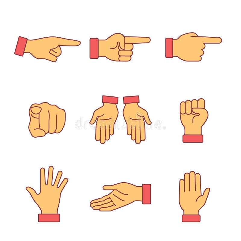 Uppsättning för tecken för handgester Tunn linje konstsymboler stock illustrationer