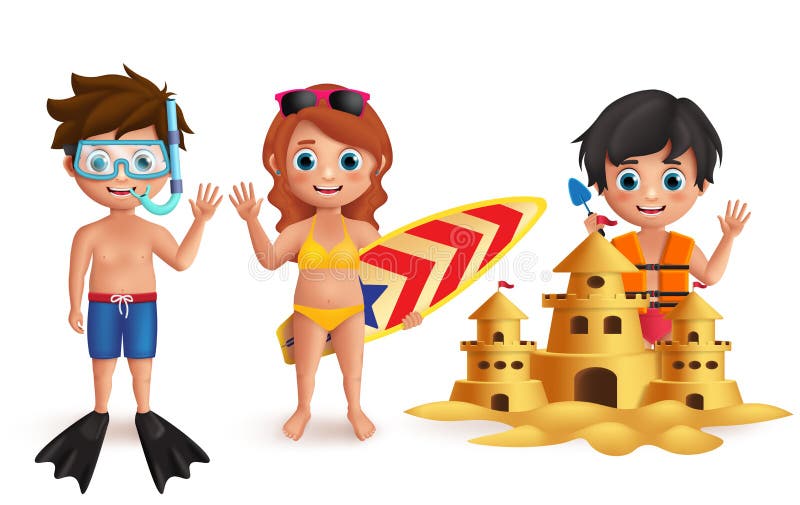 Uppsättning för tecken för strandungevektor Unga pojkar och flicka som spelar sandslotten och gör strandaktiviteter royaltyfri illustrationer Uppsättning för tecken för strandungevektor Unga pojkar och flicka som spelar sandslotten och gör strandaktiviteter royaltyfri illustrationer