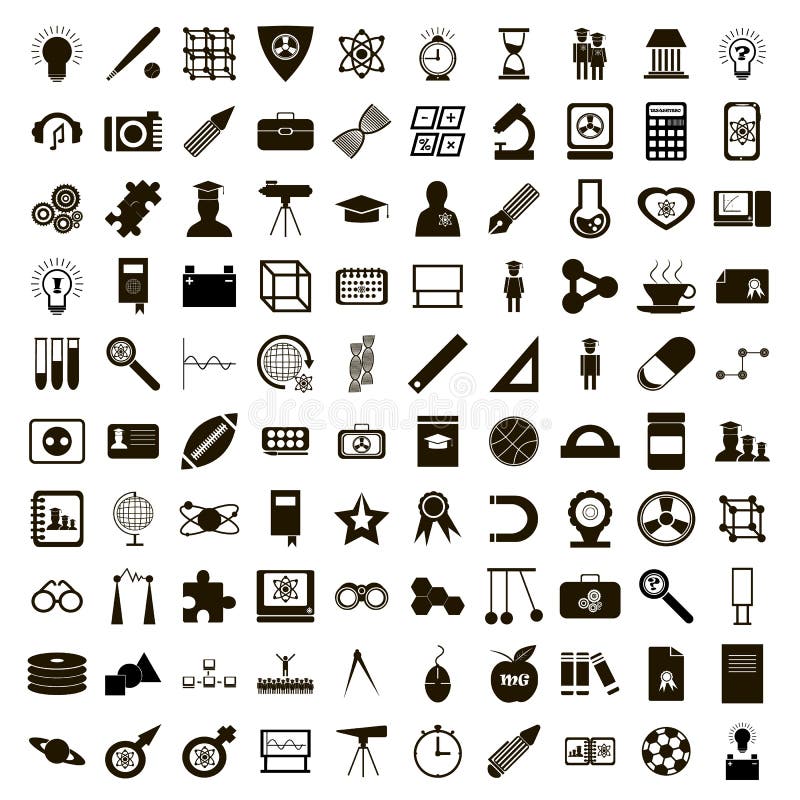 100 education icons set in simple style on a white background. 100 education icons set in simple style on a white background