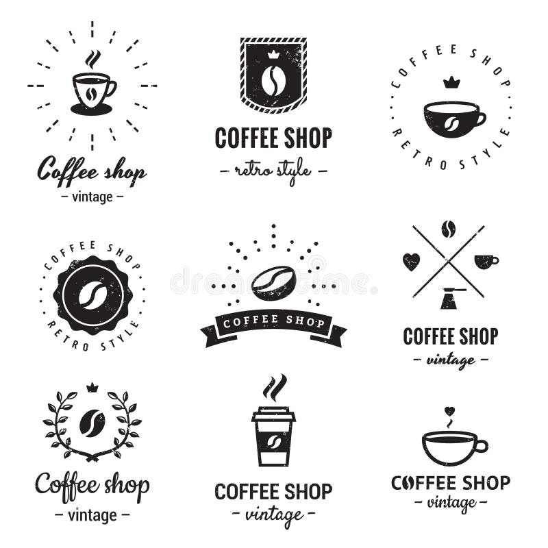 Uppsättning för vektor för coffee shoplogotappning Hipster och retro stil royaltyfri illustrationer