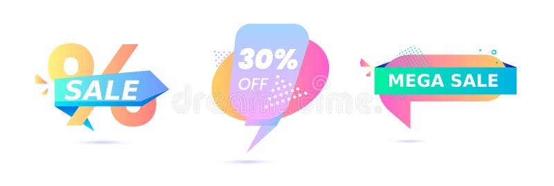 Uppsättning försäljningsbanderoller med Abstract Gradient Shapes, Geometric Elements och Dots på vit bakgrund Helgdagar royaltyfri illustrationer Uppsättning försäljningsbanderoller med Abstract Gradient Shapes, Geometric Elements och Dots på vit bakgrund Helgdagar royaltyfri illustrationer