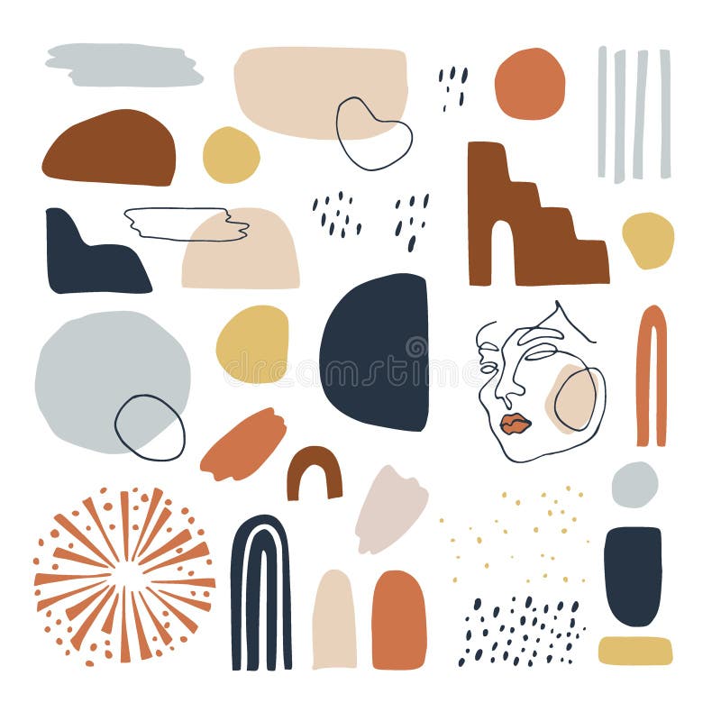 Uppsättning handritade, kortfattade geometriska former Konstnärlig konturyta Minimala variantdesignelement för konst stock illustrationer