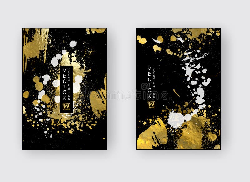Uppsättning svarta, vita gulddesignmallar stock illustrationer