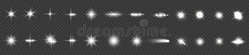Uppsättning vackra stjärnor. Optisk linsbelysning, blixtljuseffekt. ljus effekt ljus stjärnljuständning. vita miniatyrdiagram