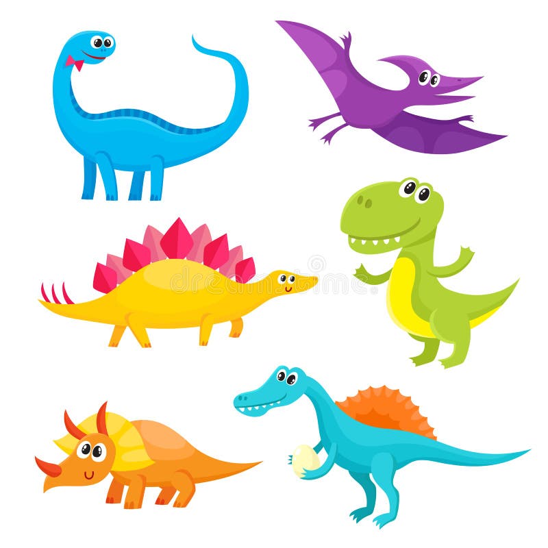 Uppsättningen av gulligt och roligt le för tecknad filmstil behandla som ett barn dinosaurier royaltyfri illustrationer Uppsättningen av gulligt och roligt le för tecknad filmstil behandla som ett barn dinosaurier royaltyfri illustrationer