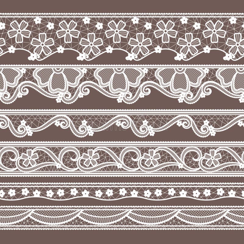 Uppsättningen av sex snör åt bandhorisontalsömlösa modeller Vektorhandarbeteillustrationer stock illustrationer Uppsättningen av sex snör åt bandhorisontalsömlösa modeller Vektorhandarbeteillustrationer stock illustrationer