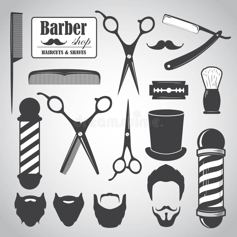 Uppsättningen av tappningbarberaren shoppar beståndsdelar, symboler, etiketter stock illustrationer Uppsättningen av tappningbarberaren shoppar beståndsdelar, symboler, etiketter stock illustrationer